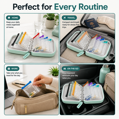 ❄️Summerfresh 50% OFF!💊14-Pouch Travel Medicine & Supplement Organiser – Removable Colour-Coded Zip Pouches with Binder Case