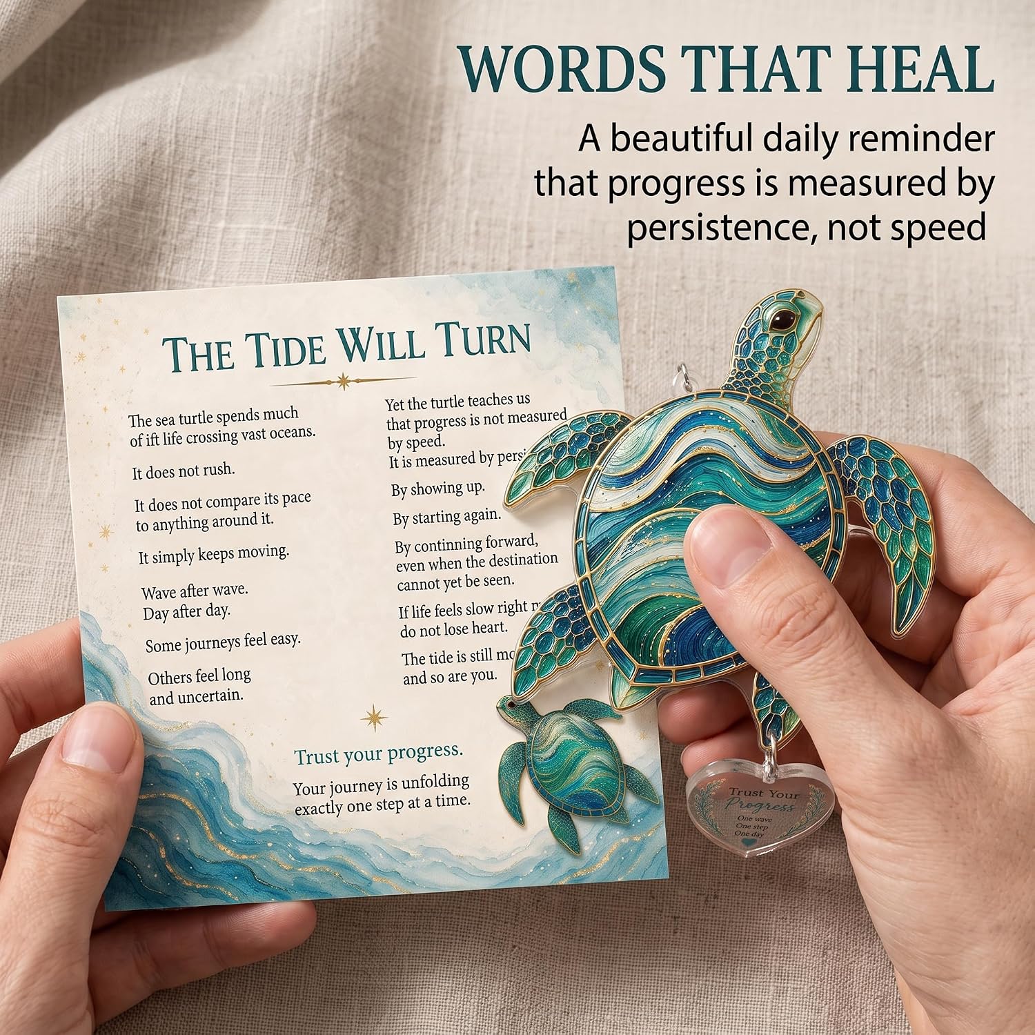 Inspirational Suncatcher with Story Card – Sea Turtle, Butterfly & Dragonfly Window Hanging Decor