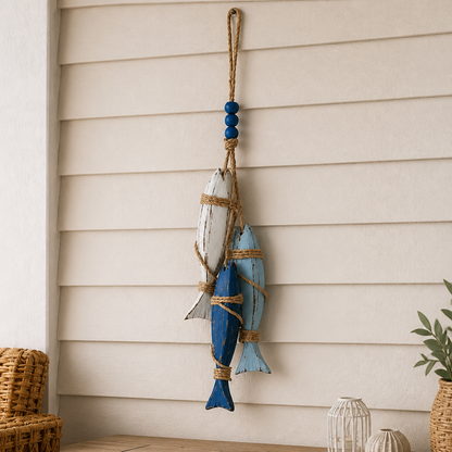 Lighted Coastal Wooden Hanging Decor - Starfish & Fish Wall Ornament