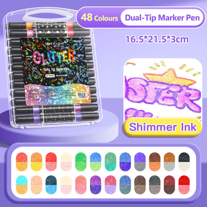 ⏳Last Day-50% Off✨🌈Dual-Tip Glitter Marker Pen