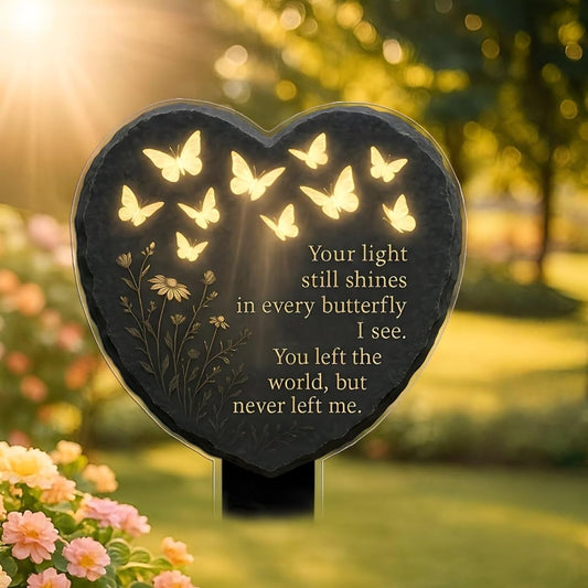 🦋💖 Unique Butterfly Heart-Shaped Floral Acrylic Outdoor Memorial Plaque