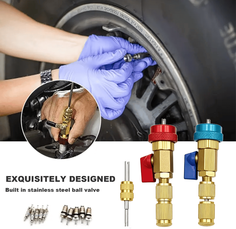 🔧R134a AC Valve Core Tool Kit  – High & Low Pressure Quick Coupler Remover Installer Set | Automotive Refrigerant Service Repair Tool