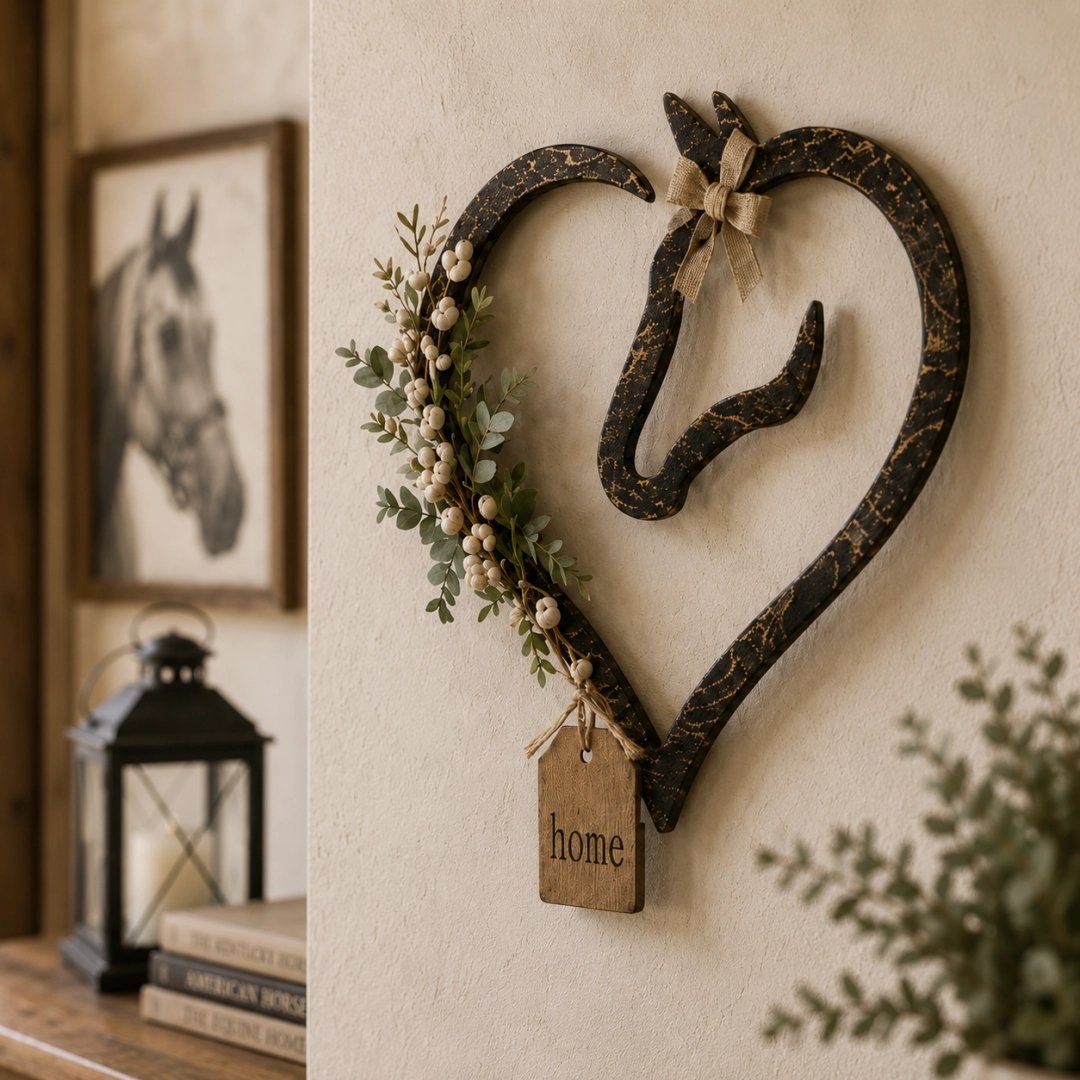 🐎🏠Rustic Horse Heart Wall Decor with Greenery – Farmhouse Equestrian Home Accent