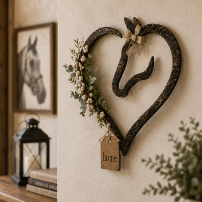 🐎🏠Rustic Horse Heart Wall Decor with Greenery – Farmhouse Equestrian Home Accent