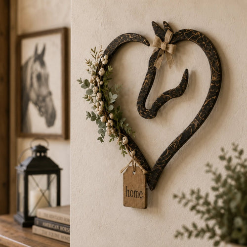 🐎🏠Rustic Horse Heart Wall Decor with Greenery – Farmhouse Equestrian Home Accent