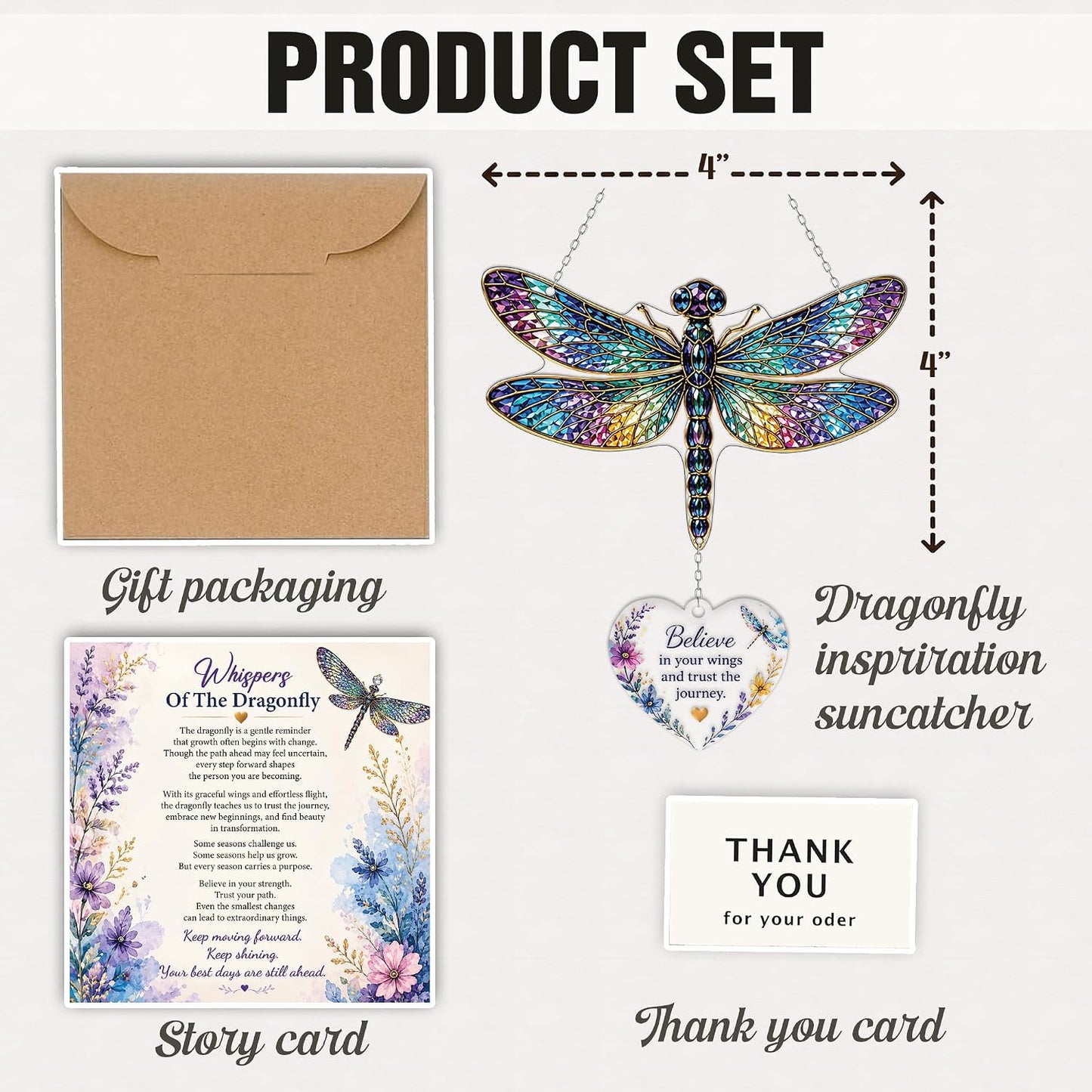 Inspirational Suncatcher with Story Card – Sea Turtle, Butterfly & Dragonfly Window Hanging Decor