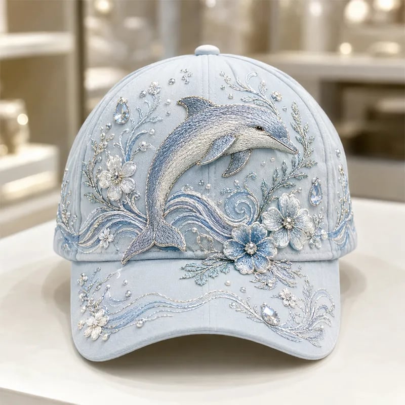 🌊 3D Ocean Creatures Printing Cap | Pearl & Crystal Adjustable Hat for Beach, Travel & Everyday Wear