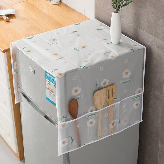 🌸 Waterproof Print Fridge Dust Cover with Storage Pockets, 3 Sizes for Fridge & Microwave
