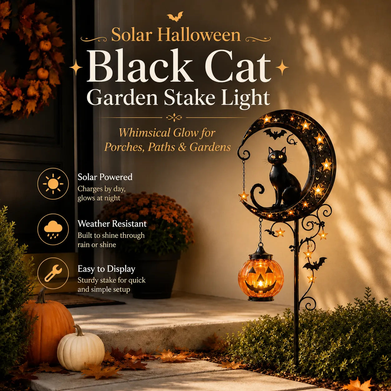 🔥Summer Sale 49% OFF🔥 - 🎃Solar Halloween Black Cat Garden Stake Light