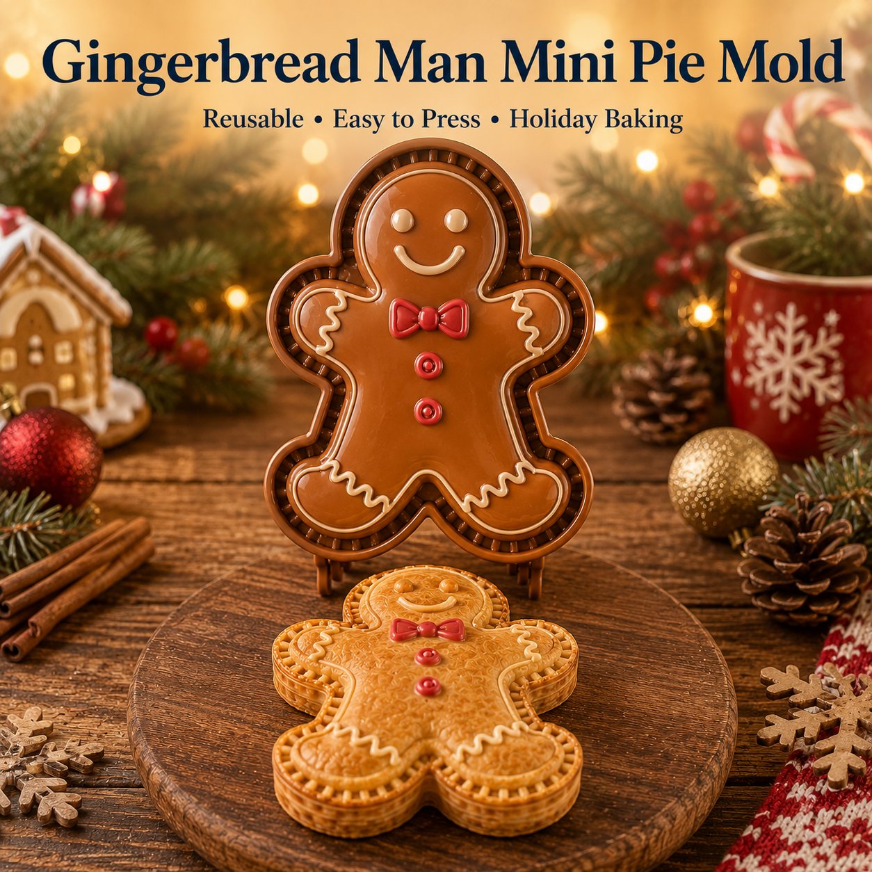 ⏳ Last Day 48% OFF – 🎄Christmas Mini Pie Mold Collection | Reusable Embossed Molds for Shaping Detailed Santa, Snowman, Reindeer, Tree & Holiday Pies 🥧✨