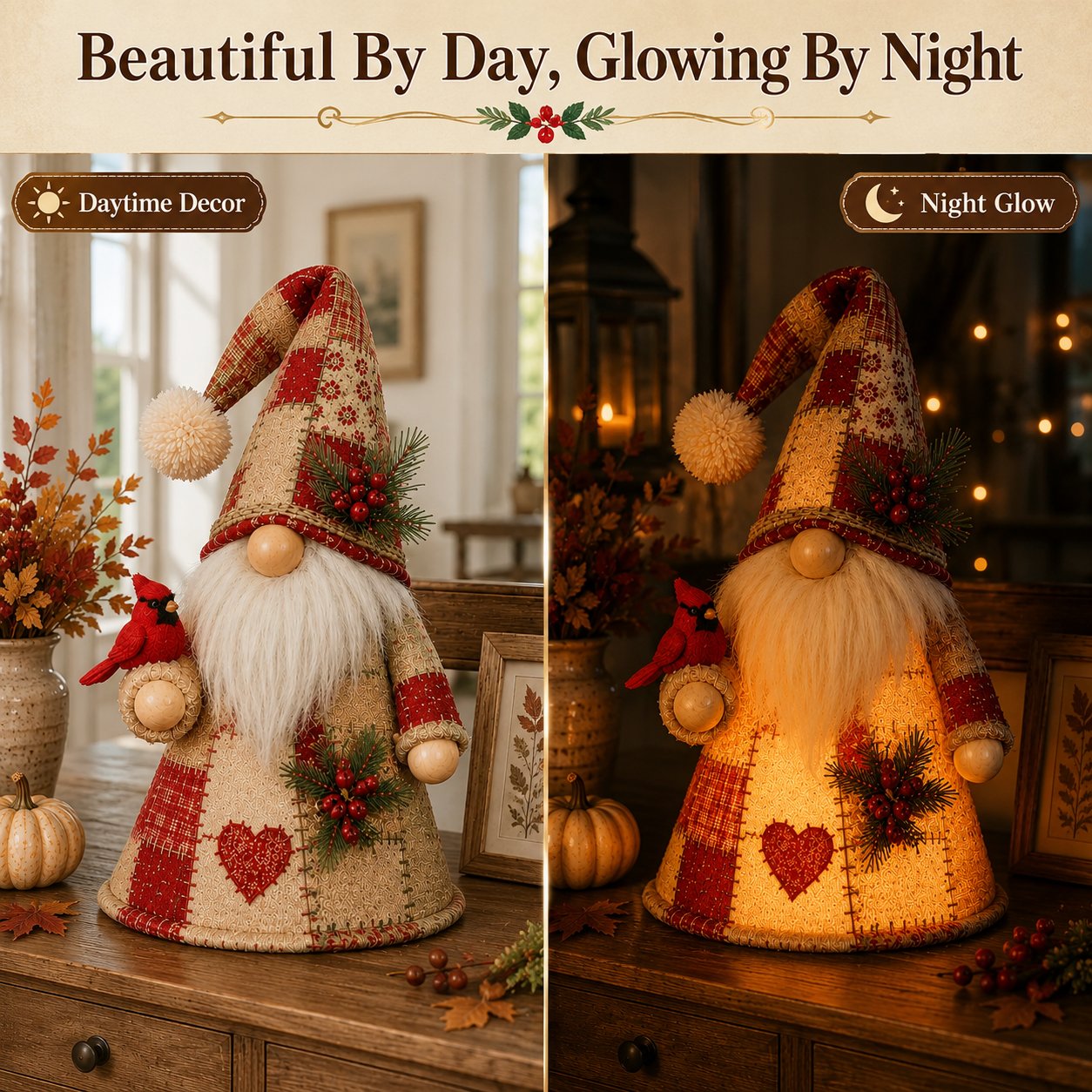 Free Shipping🔥49% OFF – 🐦 Patchwork Bird Gnome Light Collection | Warm Glowing Tabletop Decor with Farmhouse Patchwork Details for Mantels, Shelves & Holiday Gifts ✨