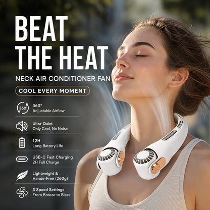 🥳2026 HOT SALE🥳💞50K+ SOLD!🍃 Neck Air Conditioner Fan – Ultra‐quiet, 360° rotating, 3 speeds. Hands‐free cooling, long battery. Summer essential! 😎🌬️