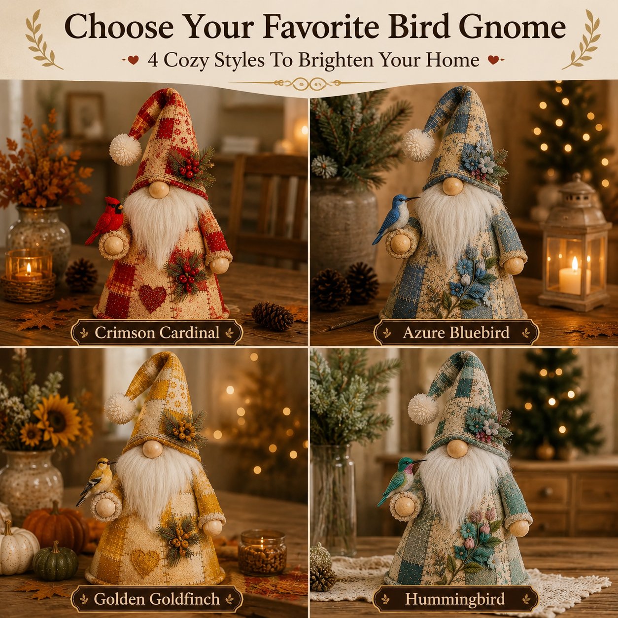 Free Shipping🔥49% OFF – 🐦 Patchwork Bird Gnome Light Collection | Warm Glowing Tabletop Decor with Farmhouse Patchwork Details for Mantels, Shelves & Holiday Gifts ✨