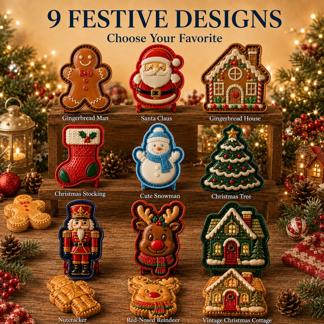 ⏳ Last Day 48% OFF – 🎄Christmas Mini Pie Mold Collection | Reusable Embossed Molds for Shaping Detailed Santa, Snowman, Reindeer, Tree & Holiday Pies 🥧✨