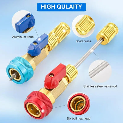 🔧R134a AC Valve Core Tool Kit  – High & Low Pressure Quick Coupler Remover Installer Set | Automotive Refrigerant Service Repair Tool