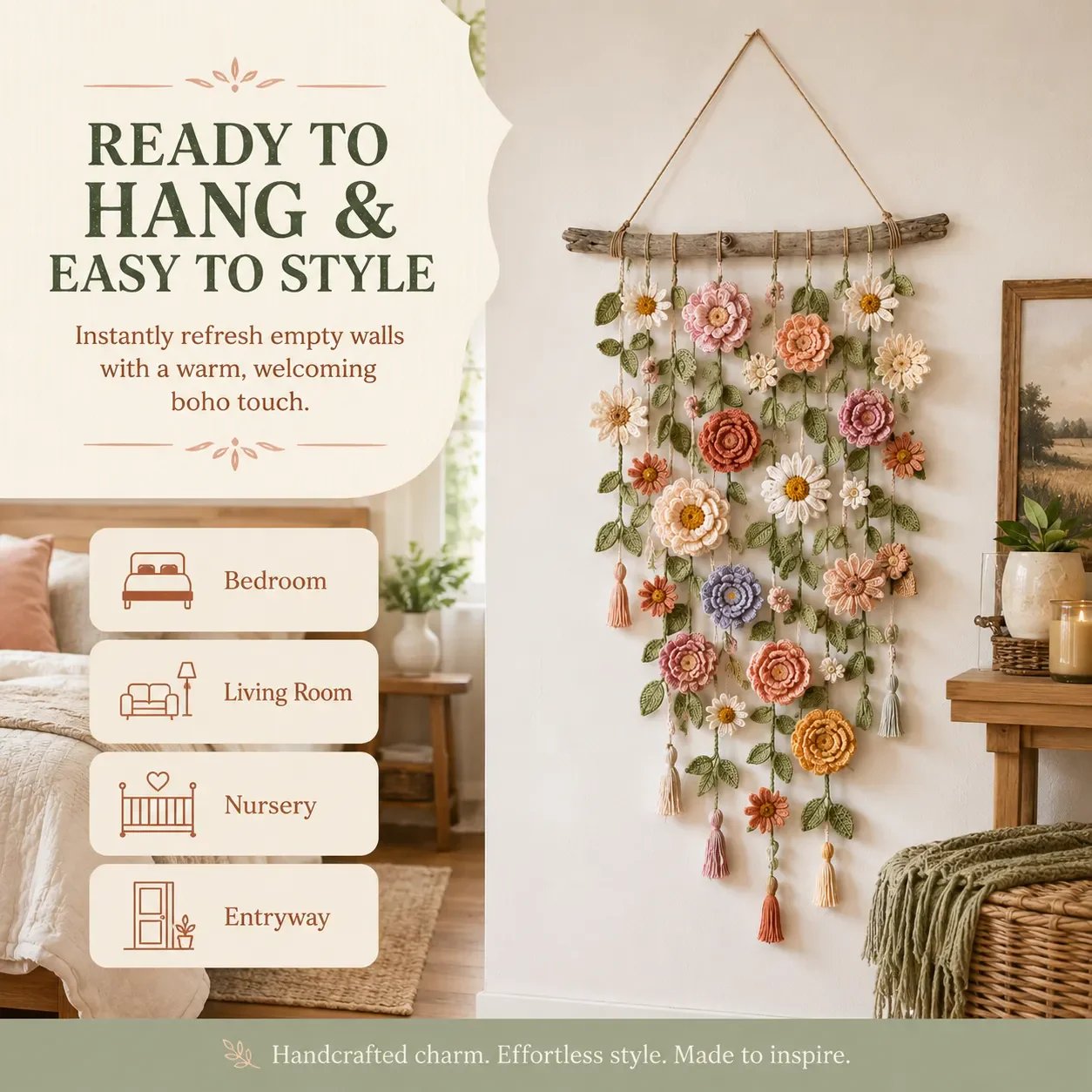 🔥🎁Boho Crochet Flower Wall Hanging Decor