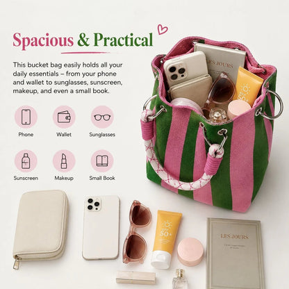 🏆👜 Limited-Time Sale: 50% OFF 🌴 Boho Striped Knit Bucket Handbag for Women – Handmade Summer Beach Shoulder Bag2