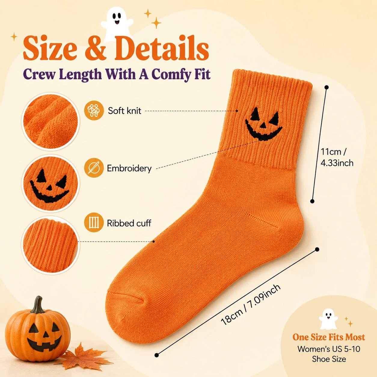 🔥🔥🔥Split price down to £2.17 each🎃Halloween Embroidered Crew Socks🧦