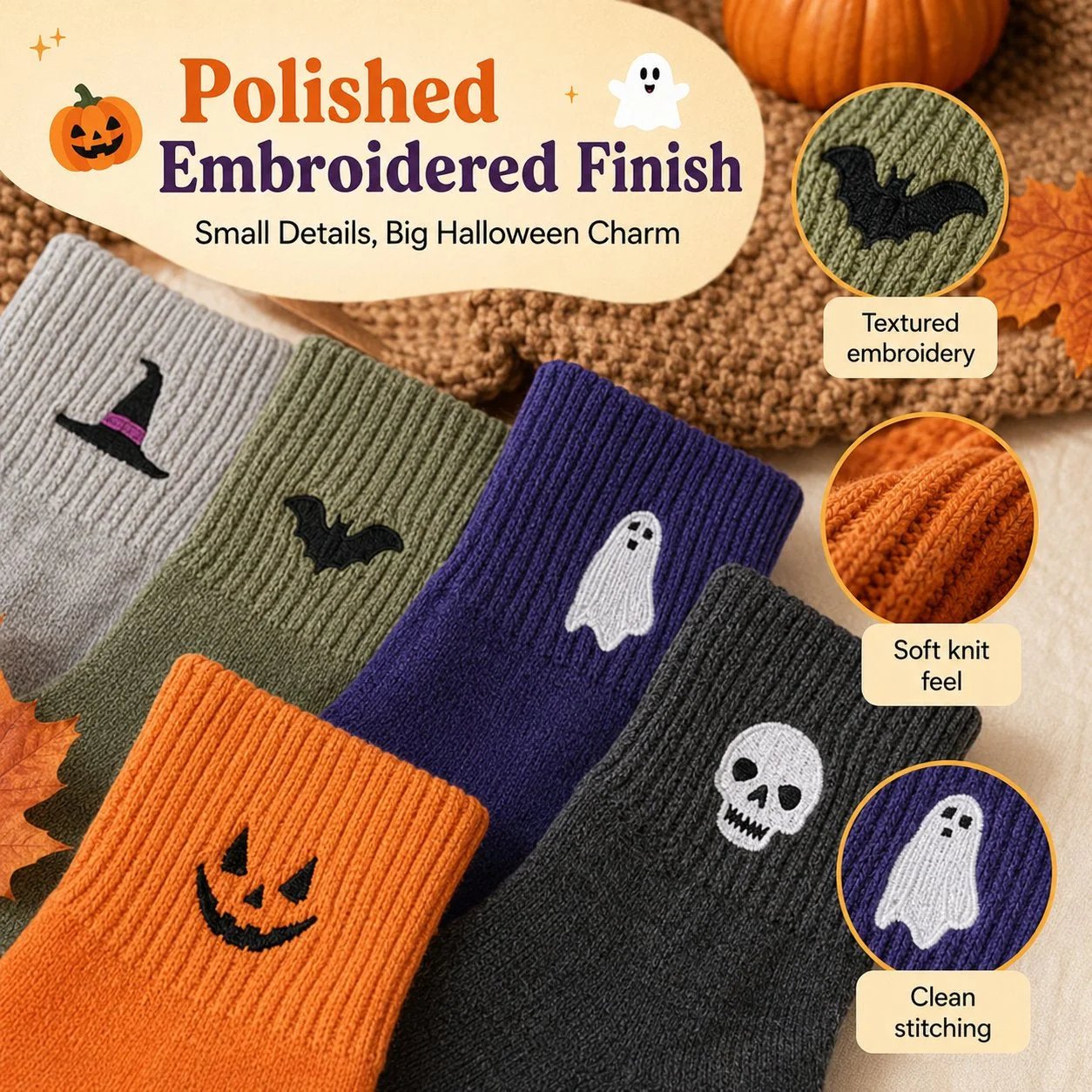 🔥🔥🔥Split price down to £2.17 each🎃Halloween Embroidered Crew Socks🧦