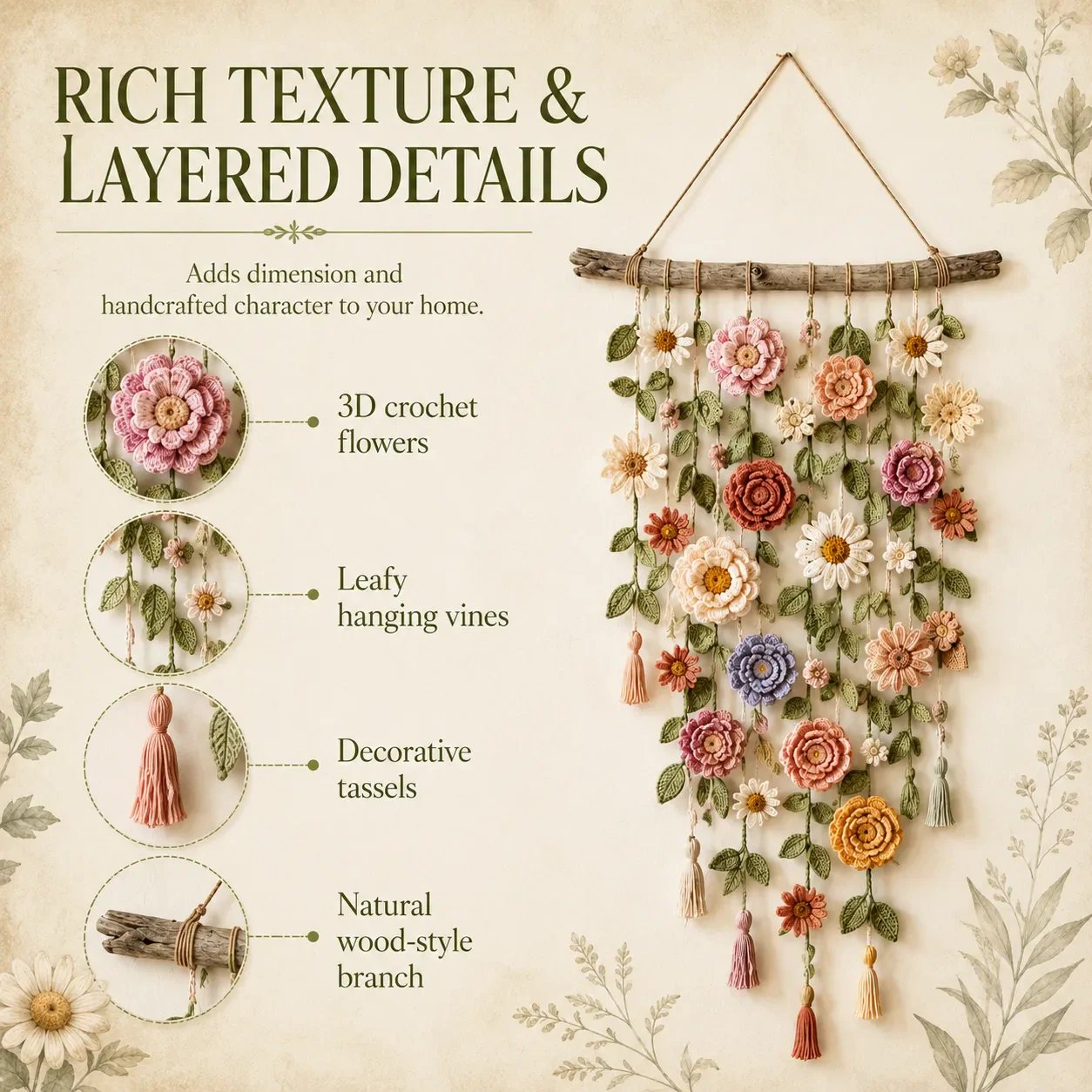 🔥🎁Boho Crochet Flower Wall Hanging Decor