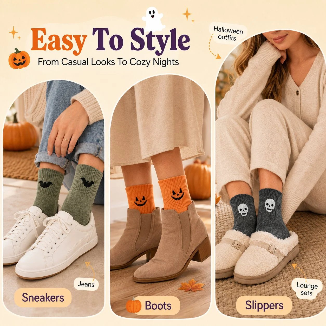 🔥🔥🔥Split price down to £2.17 each🎃Halloween Embroidered Crew Socks🧦