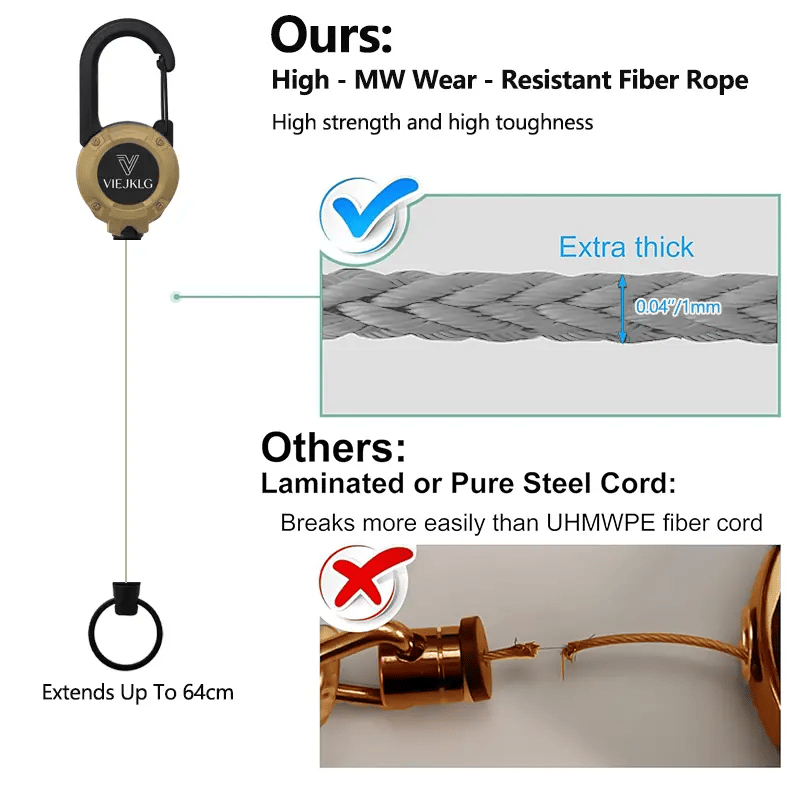 🏆Keychain with retractable carabiner 🎣 – 65 cm steel lanyard, sturdy badge holder, lightweight EDC accessory for keys, ID cards, and outdoor use