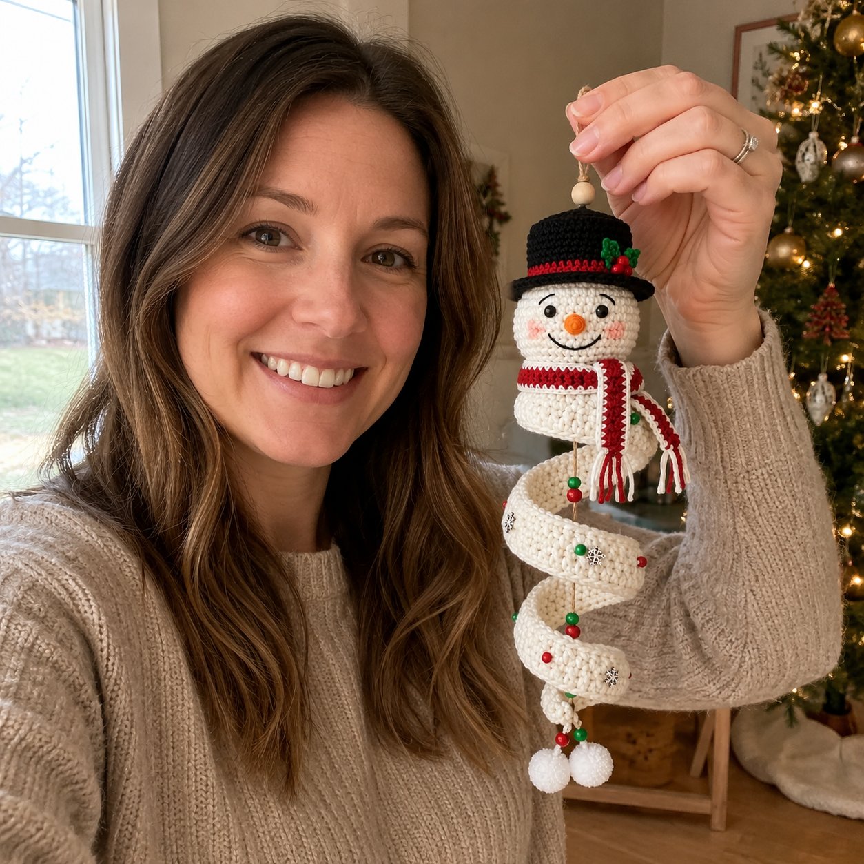 🔥HOT SALE 49% OFF☃️Crochet Snowman Spiral Ornament DIY Kit | Complete Beginner-Friendly Set with Soft Yarn, Crochet Hook, Festive Beads, Snowflakes & Step-by-Step Guide 🧶🎄✨