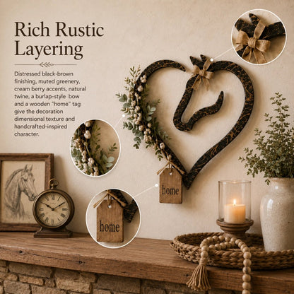 🐎🏠Rustic Horse Heart Wall Decor with Greenery – Farmhouse Equestrian Home Accent