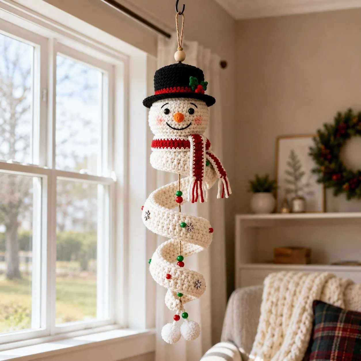 🔥HOT SALE 49% OFF☃️Crochet Snowman Spiral Ornament DIY Kit | Complete Beginner-Friendly Set with Soft Yarn, Crochet Hook, Festive Beads, Snowflakes & Step-by-Step Guide 🧶🎄✨