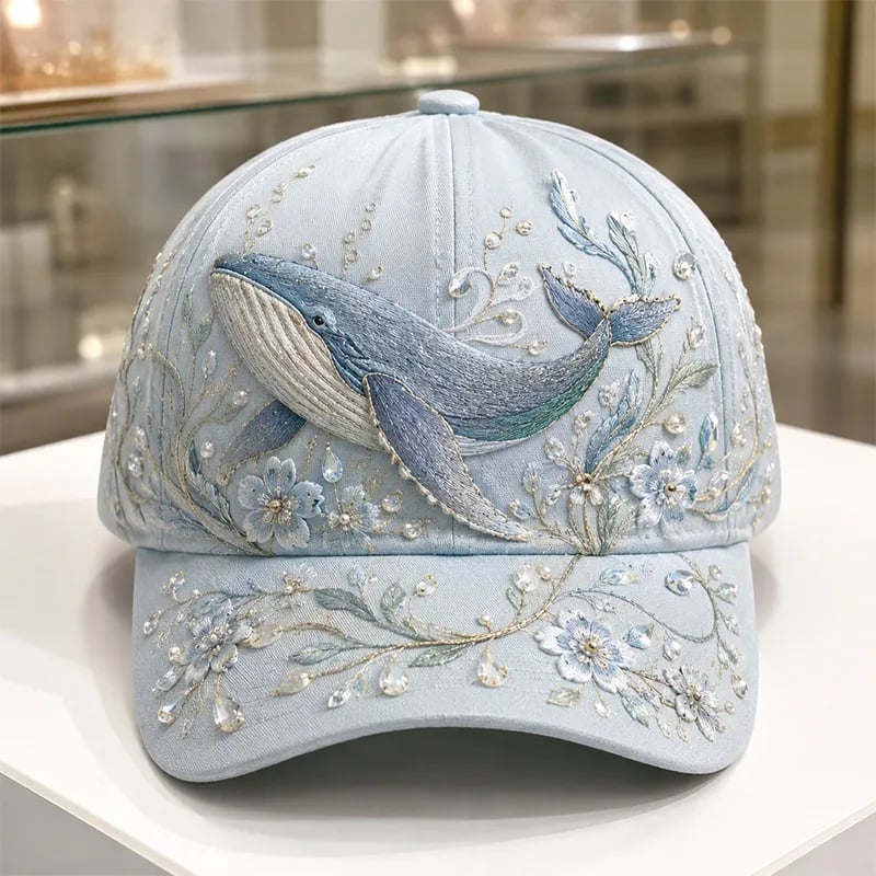 🌊 3D Ocean Creatures Printing Cap | Pearl & Crystal Adjustable Hat for Beach, Travel & Everyday Wear