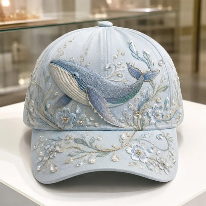 🌊 3D Ocean Creatures Printing Cap | Pearl & Crystal Adjustable Hat for Beach, Travel & Everyday Wear