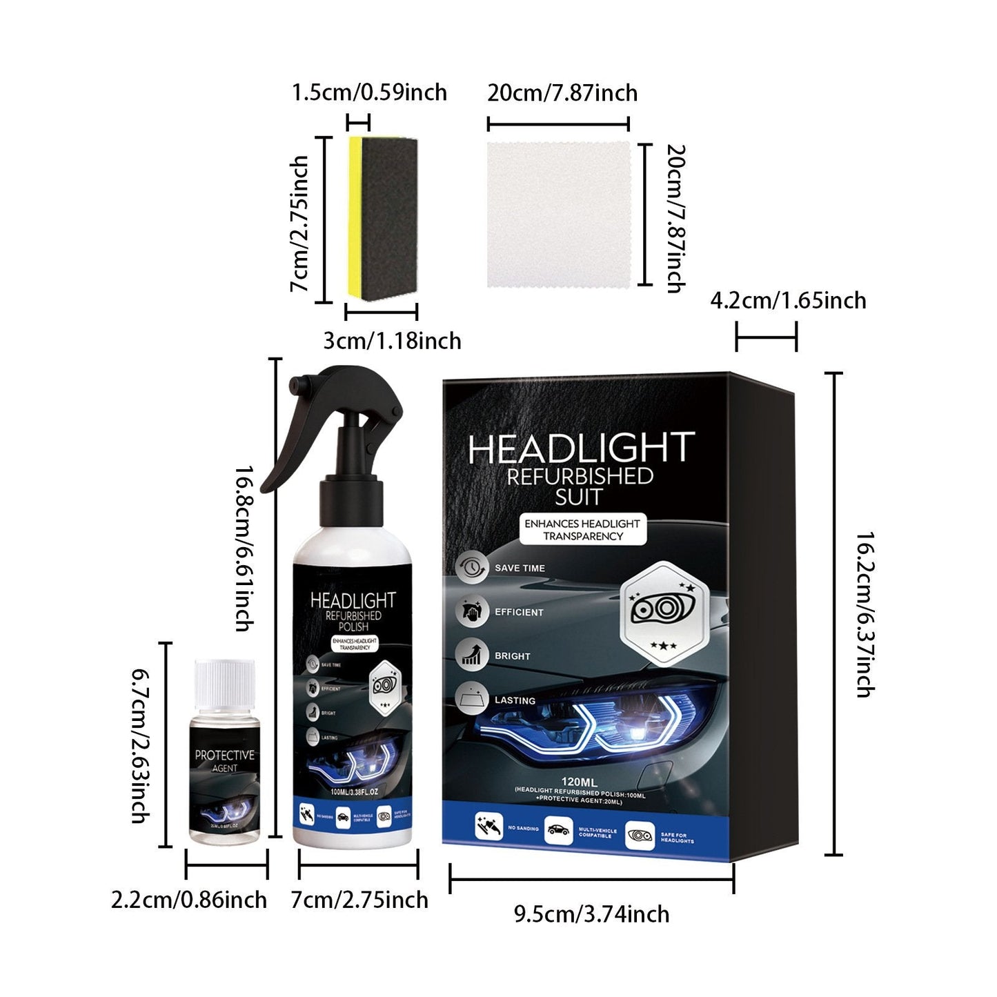 Headlight Restoration Fluid with Crystalline Protective Coating