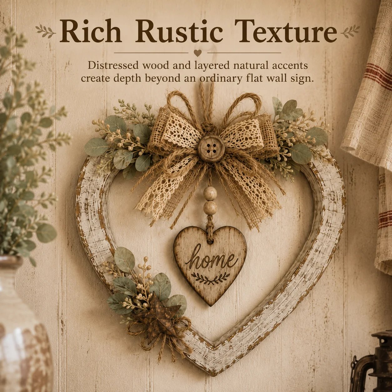 🤎Rustic Farmhouse Heart Wall Decor with“Home”Sign
