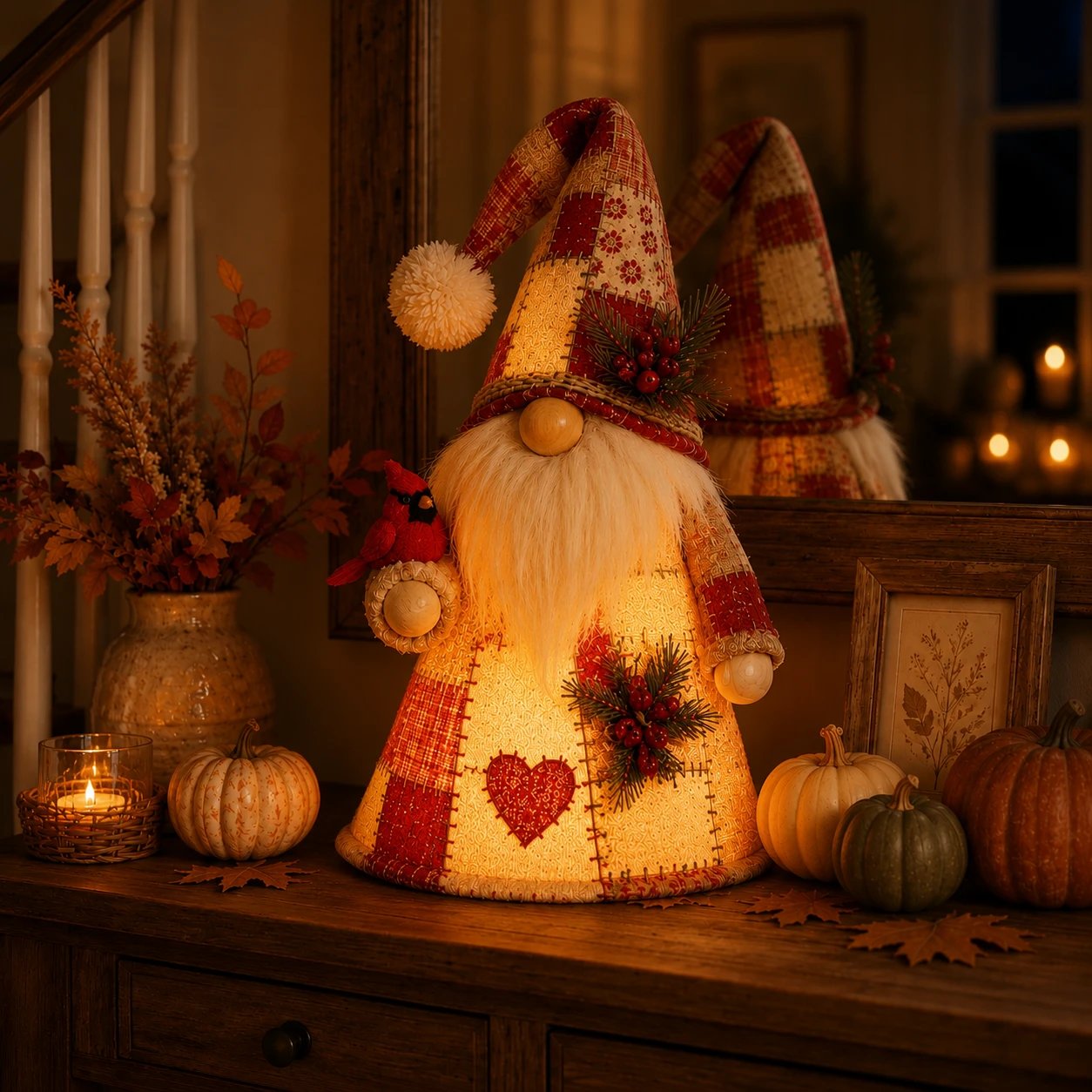 Free Shipping🔥49% OFF – 🐦 Patchwork Bird Gnome Light Collection | Warm Glowing Tabletop Decor with Farmhouse Patchwork Details for Mantels, Shelves & Holiday Gifts ✨