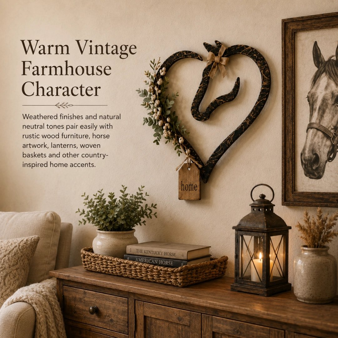 🐎🏠Rustic Horse Heart Wall Decor with Greenery – Farmhouse Equestrian Home Accent