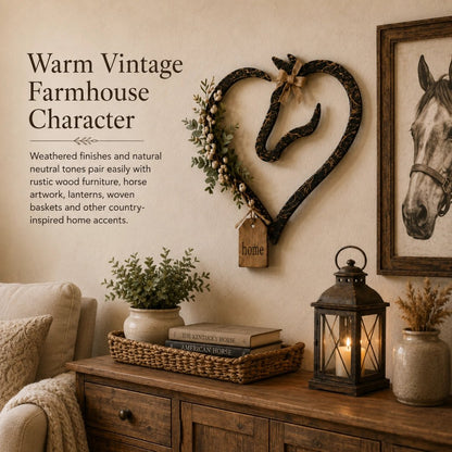 🐎🏠Rustic Horse Heart Wall Decor with Greenery – Farmhouse Equestrian Home Accent