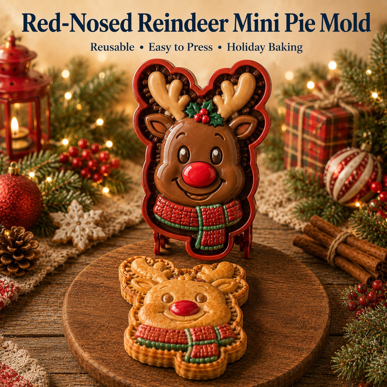 ⏳ Last Day 48% OFF – 🎄Christmas Mini Pie Mold Collection | Reusable Embossed Molds for Shaping Detailed Santa, Snowman, Reindeer, Tree & Holiday Pies 🥧✨