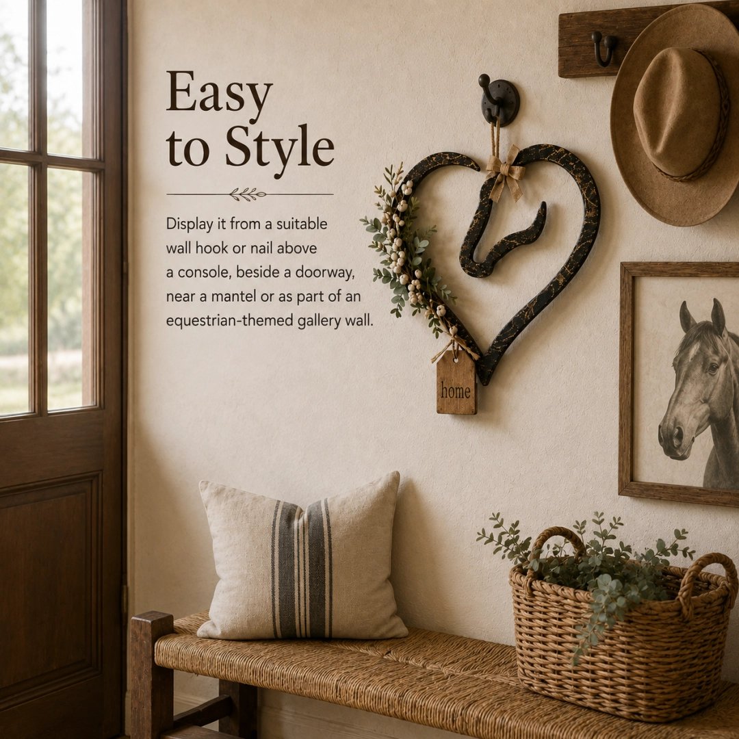 🐎🏠Rustic Horse Heart Wall Decor with Greenery – Farmhouse Equestrian Home Accent
