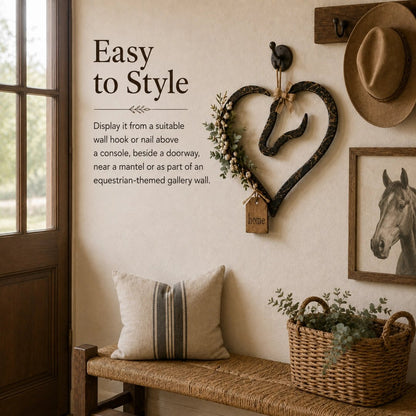 🐎🏠Rustic Horse Heart Wall Decor with Greenery – Farmhouse Equestrian Home Accent