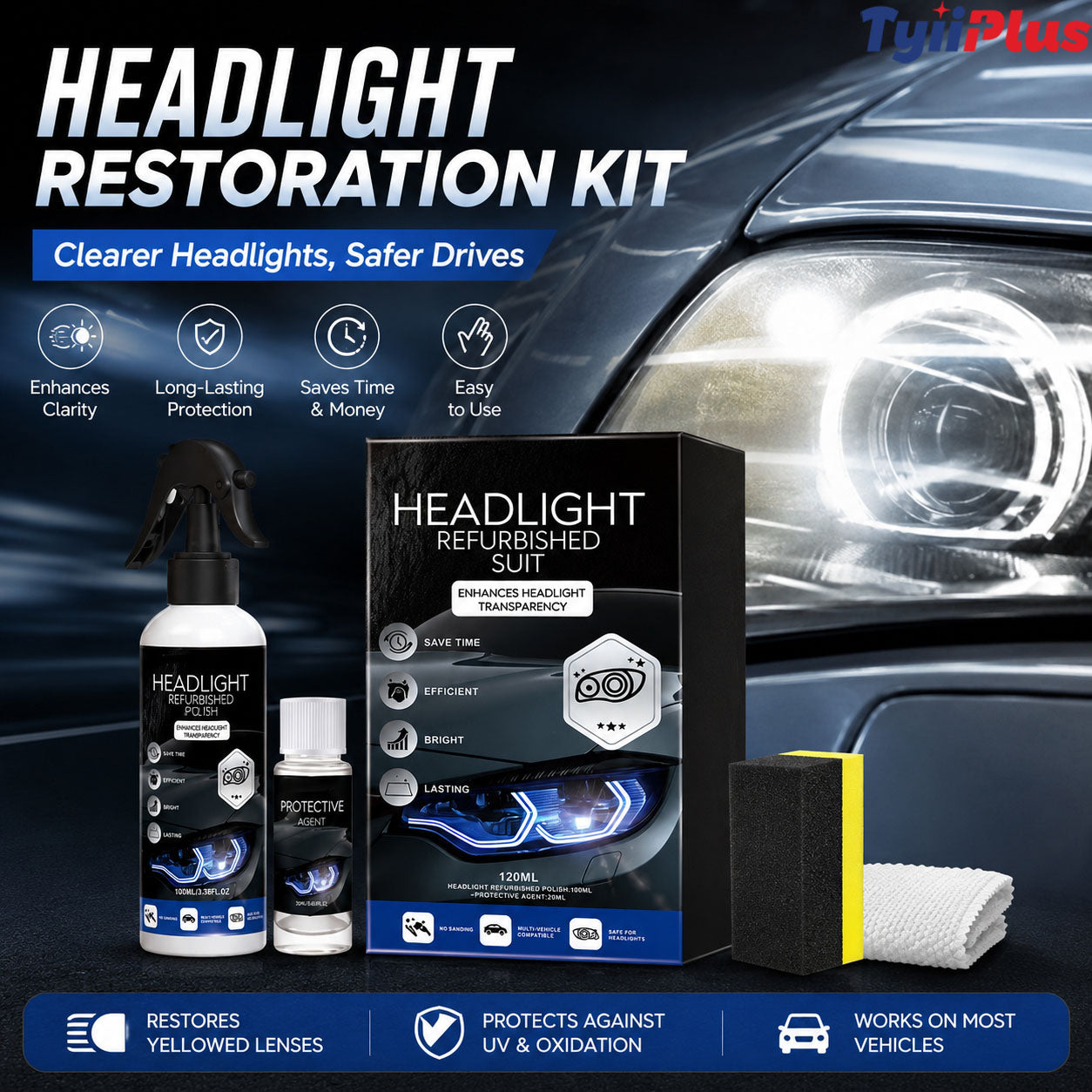 Headlight Restoration Fluid with Crystalline Protective Coating
