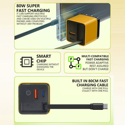 🔥HOT SALE 50% OFF🎁65W Fast Charging Phone Charger Block with Retractable 80cm Type-C Cable