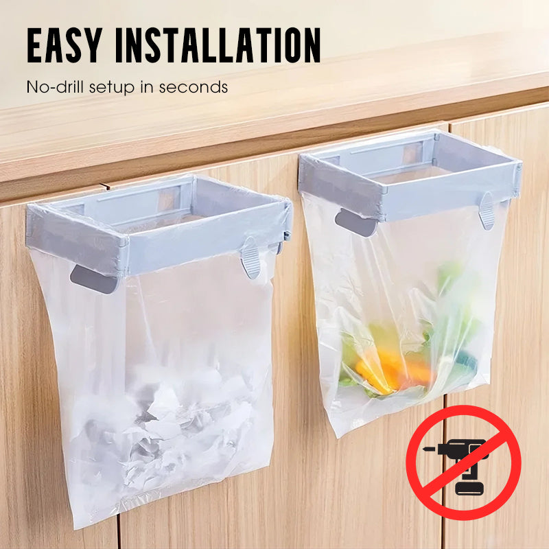 🗑️50% OFF NOW! No‑Drill Wall‑Mounted Folding Trash Bag Holder – Space‑Saving Hanging Garbage Bag Rack, Kitchen Cabinet Door Waste Organizer for Home & RV Use