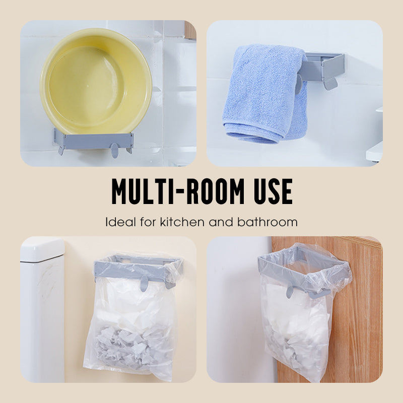 🗑️50% OFF NOW! No‑Drill Wall‑Mounted Folding Trash Bag Holder – Space‑Saving Hanging Garbage Bag Rack, Kitchen Cabinet Door Waste Organizer for Home & RV Use