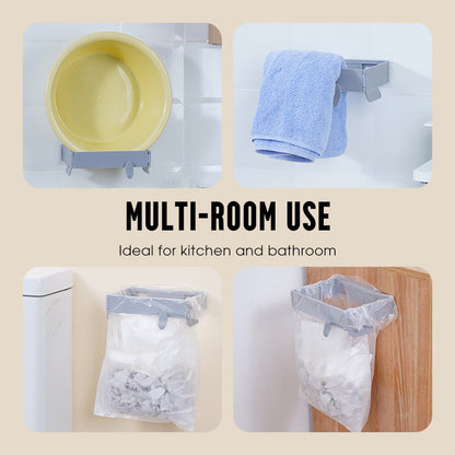 🗑️50% OFF NOW! No‑Drill Wall‑Mounted Folding Trash Bag Holder – Space‑Saving Hanging Garbage Bag Rack, Kitchen Cabinet Door Waste Organizer for Home & RV Use