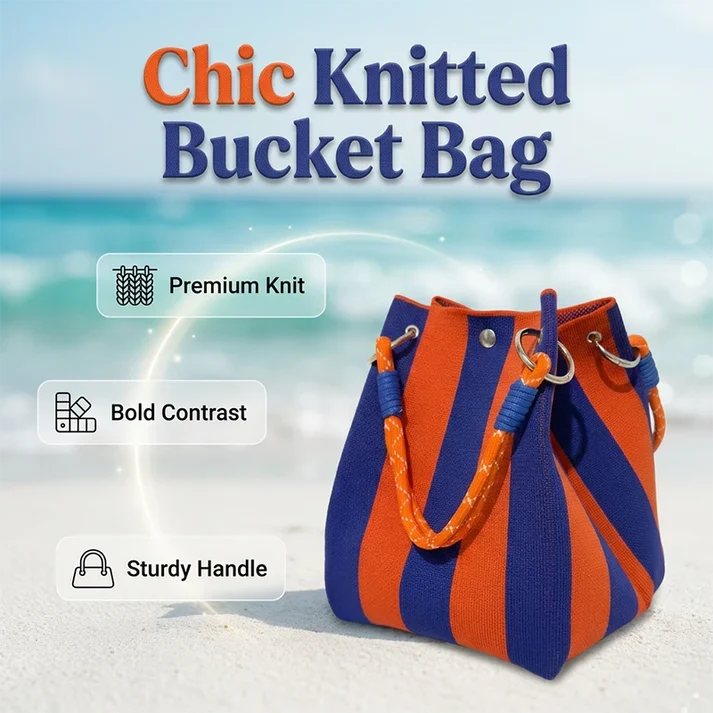 🏆👜 Limited-Time Sale: 50% OFF 🌴 Boho Striped Knit Bucket Handbag for Women – Handmade Summer Beach Shoulder Bag2
