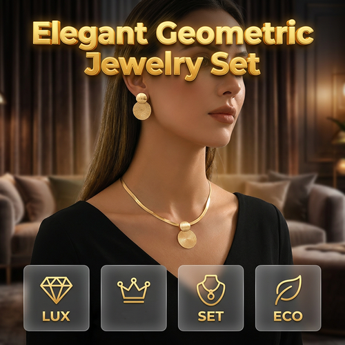 🎁Modern Chic Necklace & Earring Set – Gold finish, geometric design & lightweight – perfect for daily elegance or gifting – includes matching pieces for a polished look 💫