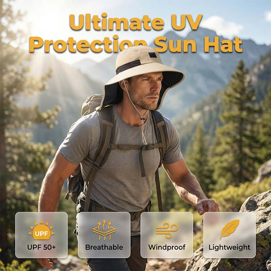 UPF 50+ Wide Brim Sun Hat with Neck Flap