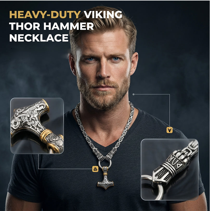 🔨 Viking Thor Hammer Pendant Necklace – Stainless steel with Byzantine chain – Bold & durable – perfect for daily wear or gifting ✨💪
