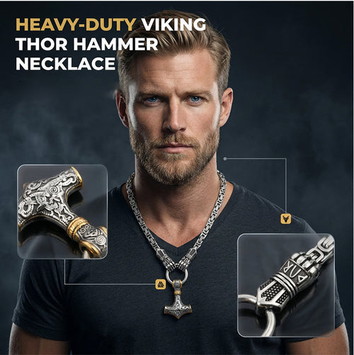 🔨 Viking Thor Hammer Pendant Necklace – Stainless steel with Byzantine chain – Bold & durable – perfect for daily wear or gifting ✨💪