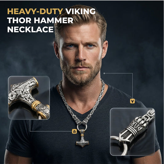 🔨 Viking Thor Hammer Pendant Necklace – Stainless steel with Byzantine chain – Bold & durable – perfect for daily wear or gifting ✨💪